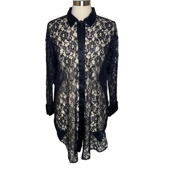 Vintage Victoria's Secret Gold Label Lace Button Up Shirt Dress Women's Small - Picture 10 of 10